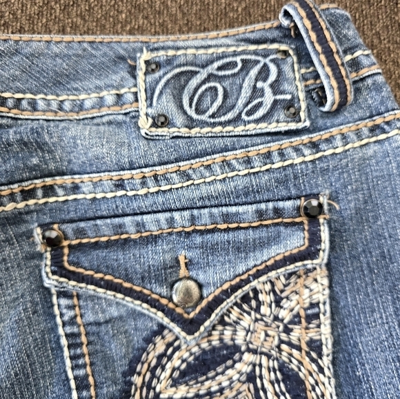 Code Bleu Jeans Womens 14 Mid Rise Blue Capri Fit 36×22 Stretch Pockets Slits - Picture 14 of 15